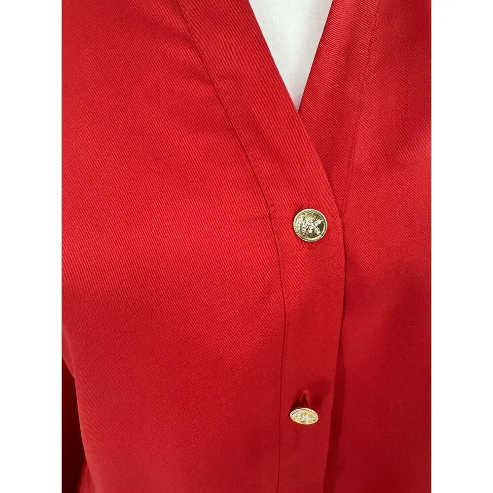Michael Kors Blouse Size XS Logo Red Career Business Office Flowy​​​ - Picture 5 of 16
